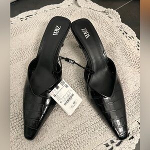 Zara Women's Black Croc-Embossed Mules, Size 40/9